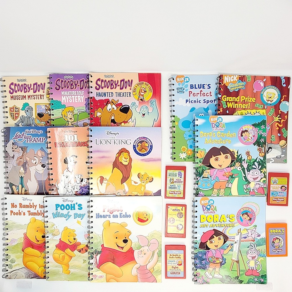 VALUE BUNDLE: Story Reader 13 Books & 5 Cartridges Lot Disney Dora Scooby Pooh